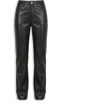 MICHAEL Michael Kors Straight-Leg Leather Pants - Gray