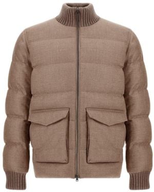 Herno Quilted Ribbed-Collar Jacket - Brown