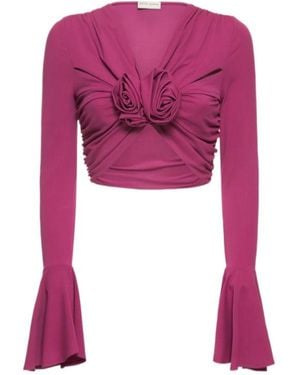 Magda Butrym Draped Jersey Long Sleeve Top W/ Flowers - Purple