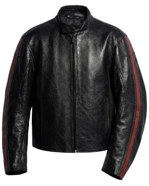 Gucci Striped Detail Motorcycle Leather Jacket - Black