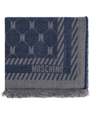 Moschino Monogram-Print Frayed Scarf - Blue