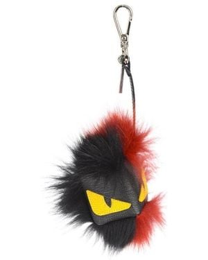 Fendi Eye Pattern Fox Fur Key Chain - Red