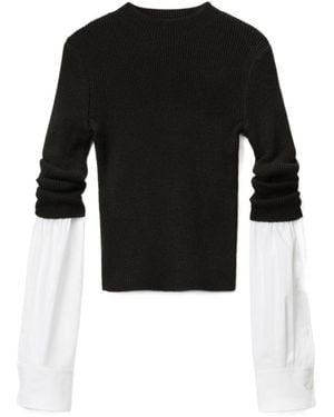 Alexander Wang Fine-Ribbed Contrasting-Cuffs Sweater - Black