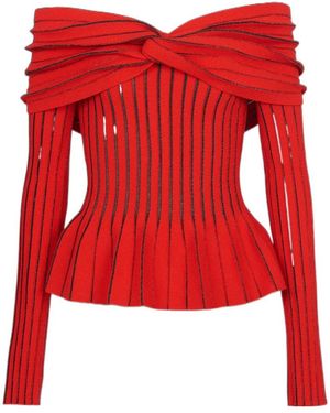 Balmain Knotted Off-The-Shoulder Top - Red