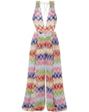 Missoni Metallic Crochet-Knit Jumpsuit - White