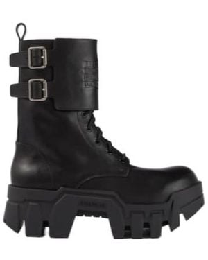 Balenciaga Bulldozer Debossed Leather Combat Boots - Black