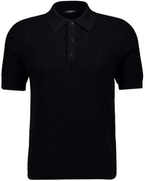 Balmain Monogram Knit Polo Shirt - Black