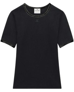 Courreges Courrèges Vinyl-Trim Logo-Patch Crewneck T-Shirt - Black