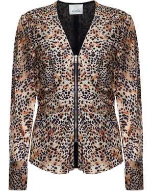 Isabel Marant Leopard Printed V-Neck Top - Multicolor