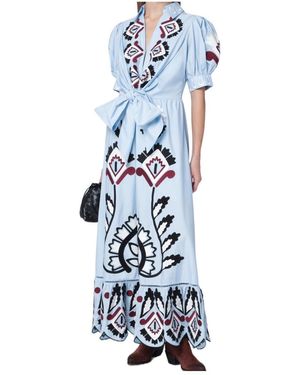 FARM Rio Embroidered V-Neck Maxi Dress - Blue