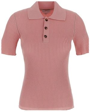 Bottega Veneta Ribbed Polo Top - Pink