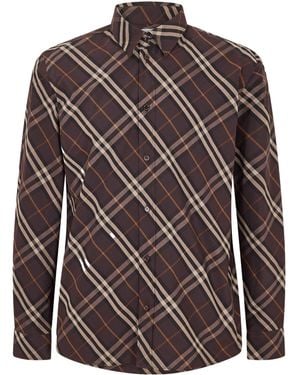 Burberry Long Sleeve Patterned Shirt - Brown