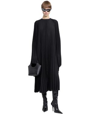 Balenciaga Pleated Wide-Sleeve Maxi Dress - Black