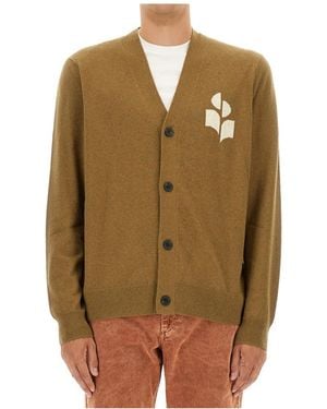 Isabel Marant Logo Intarsia-Knit V-Neck Cardigan - Green