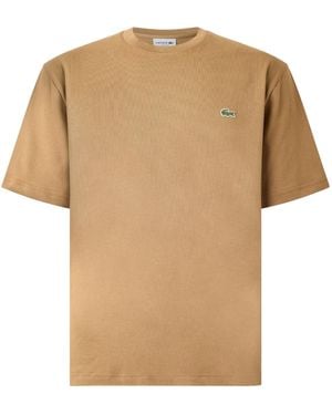 Lacoste Cotton Tshirt With Crocodile Logo - Natural