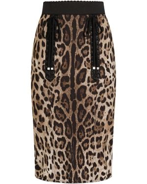 Dolce & Gabbana Leopard Printed Midi Skirt - Multicolour