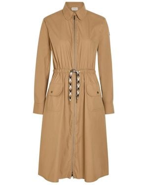 Moncler Drawstring Poplin Midi Shirt Dress - Natural