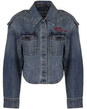 Self-Portrait Studded Cropped Jacket - Blue