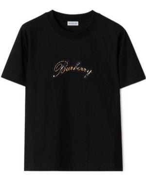 Burberry Cotton Check Logo T-Shirt - Black