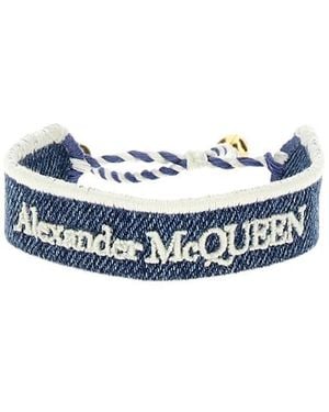 McQueen Logo Embroidered Skull Bracelet - Blue