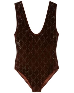 Gucci Gg Embellished Bodysuit - Brown