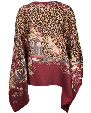 Etro Leopard-Print Floral-Pattern Poncho - Red