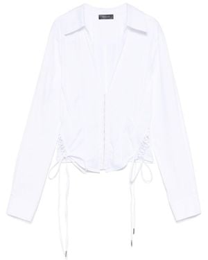 Mugler V-Neck Ruffle Top - White