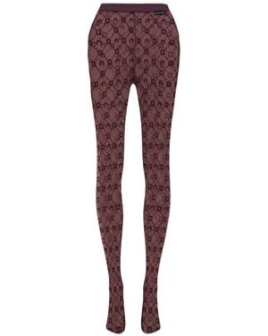 Marine Serre Moonogram Mesh Flock Tights - Red