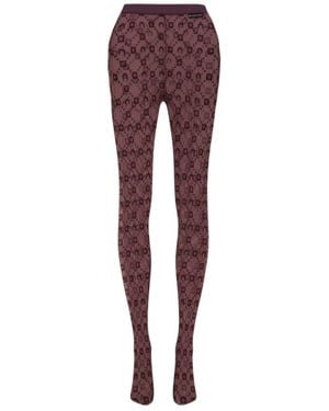 Marine Serre Moonogram Mesh Flock Tights - Red