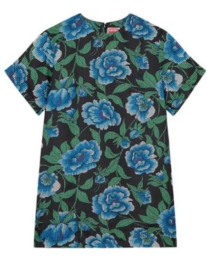 KENZO Peonies Floral Pattern T-Shirt Dress - Blue