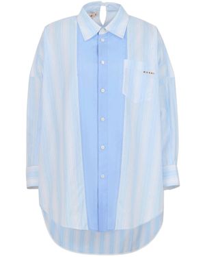 Marni Striped Curved Oversized Shirt - Blue