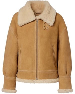 Nour Hammour Portia Shearling-Lined Suede Jacket - Brown