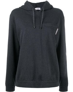 Brunello Cucinelli Logo Hooded Hooded Hoodie - Black