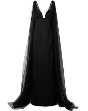 Oscar de la Renta Cape Effect Blended Dress - Black