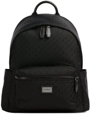 Emporio Armani Logo-Jacquard Front-Zip Backpack - Black