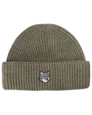 Maison Kitsuné Maison Kitsuné Fox Head Large Beanie - Green