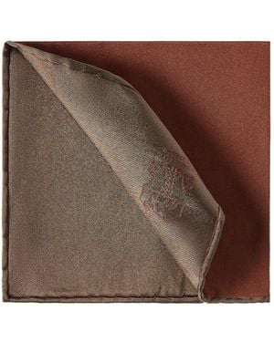 Brunello Cucinelli Silk Pocket Square With Printed Logo - Brown