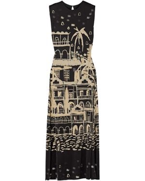 Johanna Ortiz Print-Detail Sleeveless Midi Dress - Black