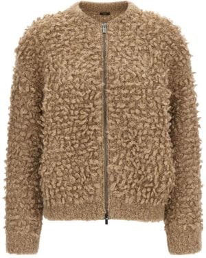 Peserico Bouclé Zip Knitted Jacket - Brown