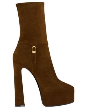 Saint Laurent Nico Platform Booties - Brown
