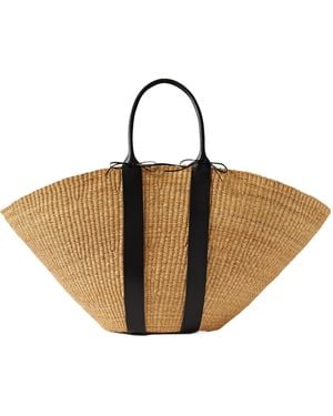 Muuñ Sophie Maxi Leather-Trimmed Woven Straw Tote - Brown