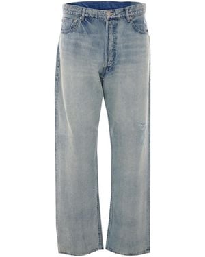 AURALEE Faded Selvedge Distressed Jeans - Blue