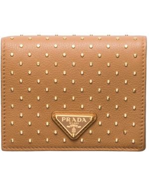 Prada Embellished Bi-Fold Wallet - Natural