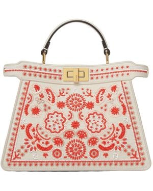 Fendi Canvas Bag With Coral Bandana Embroidery - Red