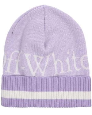 Off-White c/o Virgil Abloh Logo-Knit Wool Beanie - Purple
