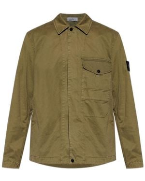Stone Island Logo Patch Long Sleeved Shirt Jacket - Green