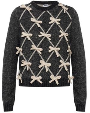 Moschino Bow-Embellished Diamond-Knit Jumper - Black