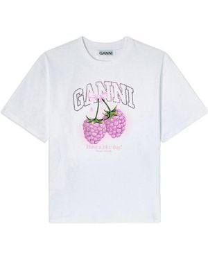 Ganni Rhinestone Raspberry Print T-Shirt - White