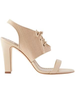 Manolo Blahnik Goupil 105 Leather-Trimmed Raffia Sandals - White