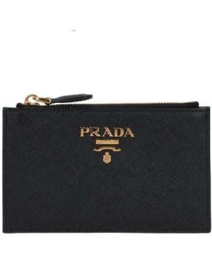 Prada Logo-Plaque Leather Wallet - Black
